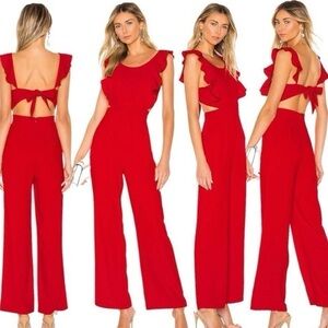 Superdown Vibrant Red Ruffle Jumpsuit